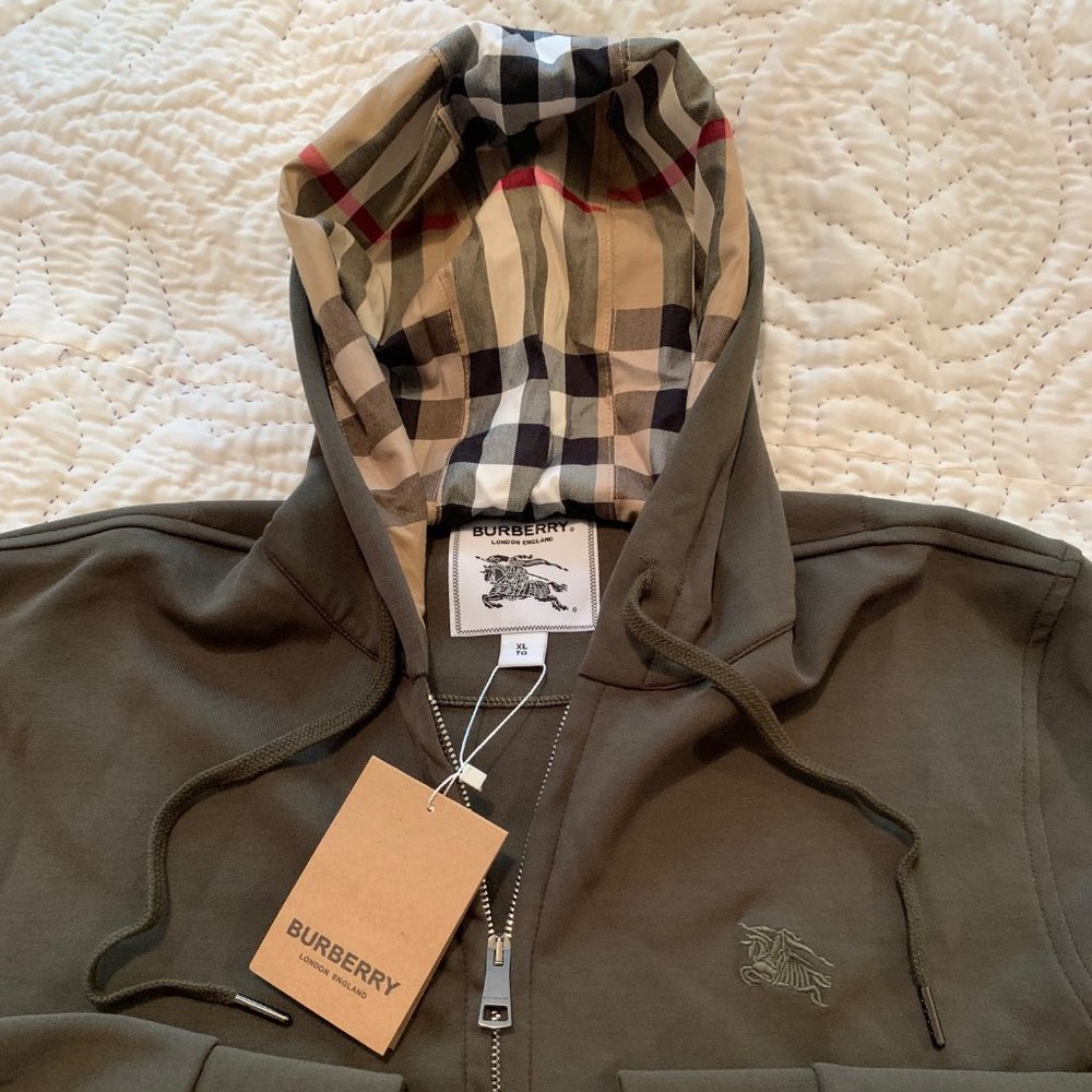 Men's Burberry Green Cotton Nova Check Hoodie New with tags XL